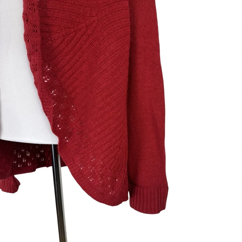 Anthropologie Knitted And Knotted Sweater Open Shawl Waterfall Neck Red Womens M
